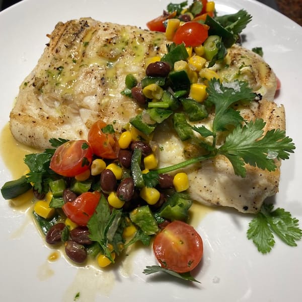 RECIPE: Grilled Fish w/ Cilantro-Lime Dressing and Black Bean-Corn Salsa